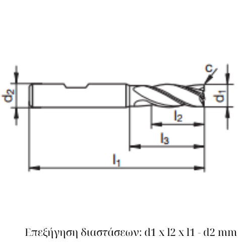 Carbide End Mill 4F Finishing 64525 Dimensions